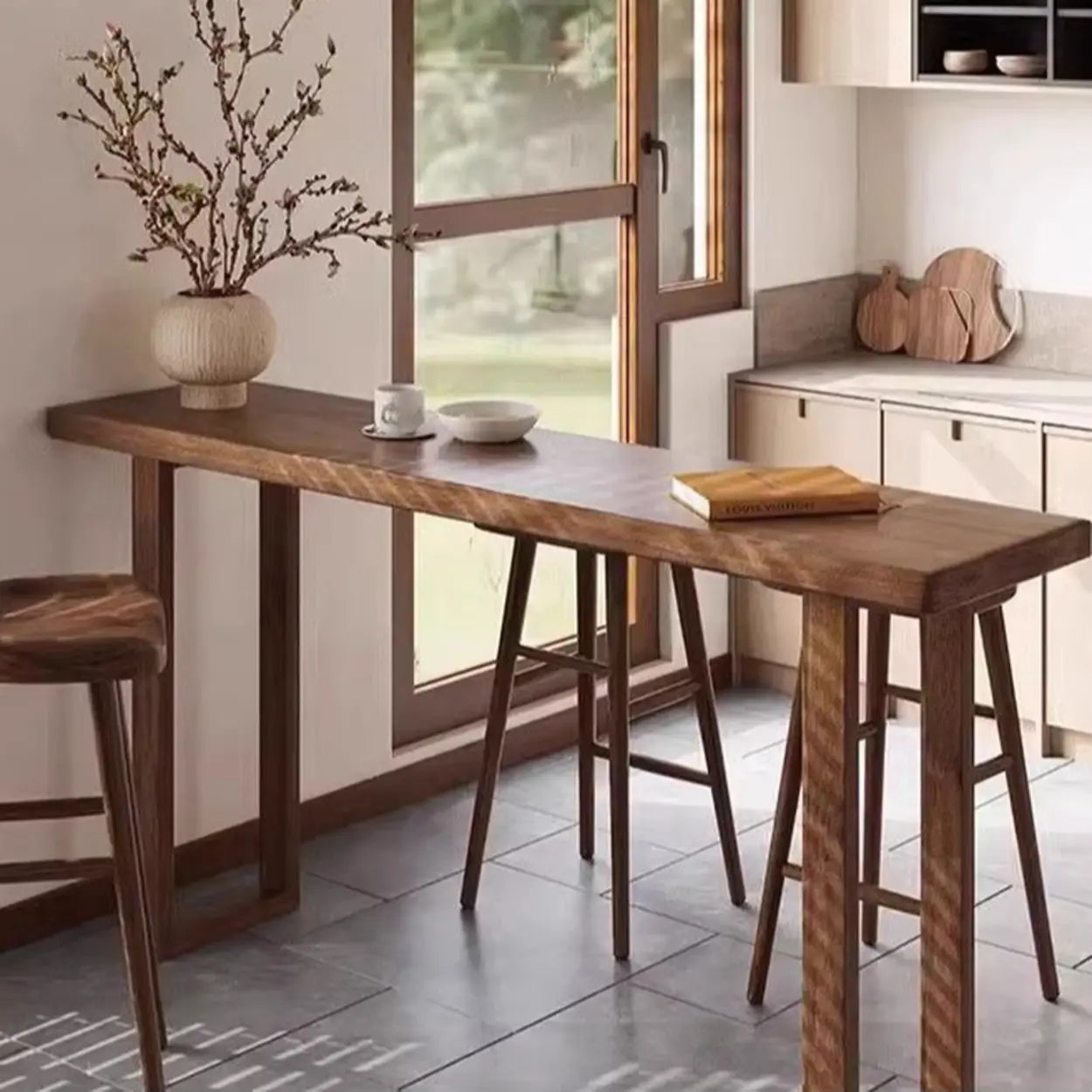 Modern sled slim wood bar tables — 78.7"L x 15.7"W x 41.3"H