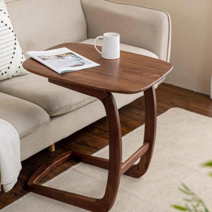 Scandinavian Brown Wood C-Shaped Chairside Table — Nut-Brown