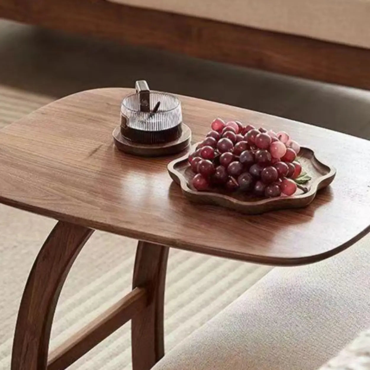 Scandinavian Brown Wood C-Shaped Chairside Table