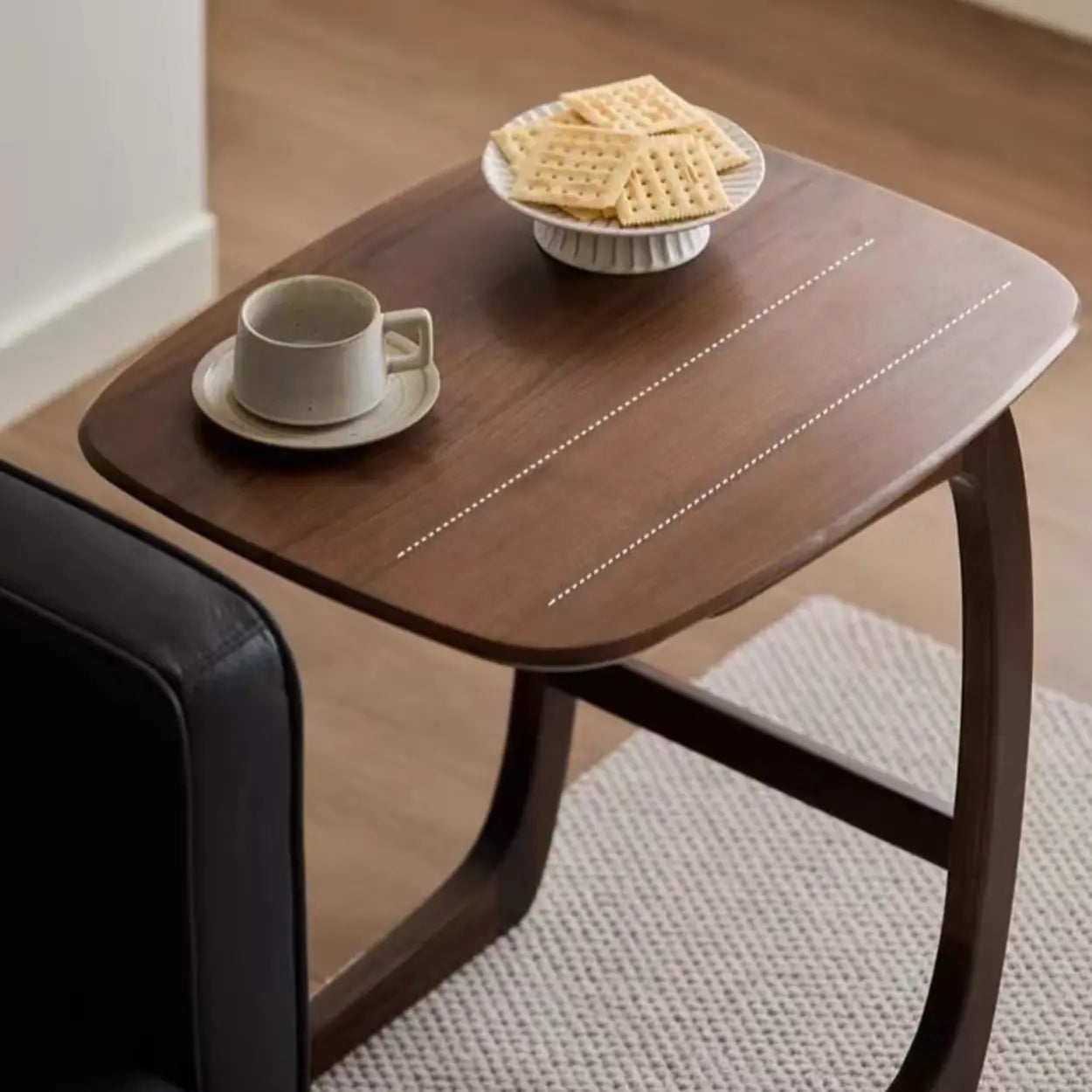 Scandinavian Brown Wood C-Shaped Chairside Table