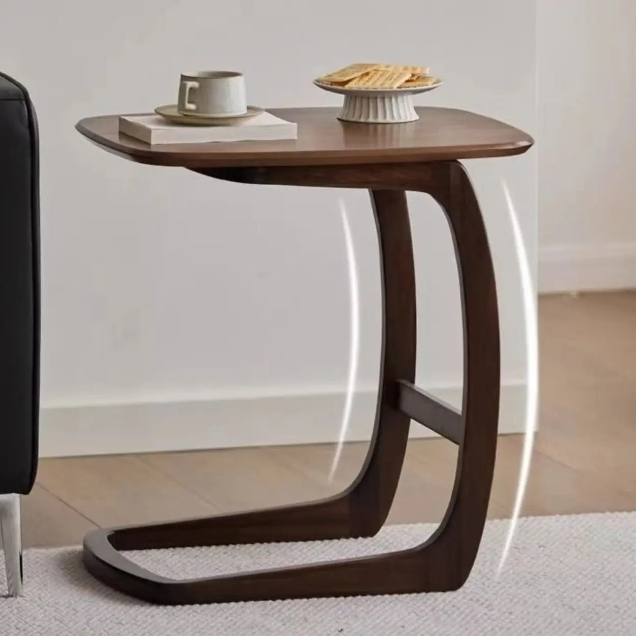 Scandinavian Brown Wood C-Shaped Chairside Table