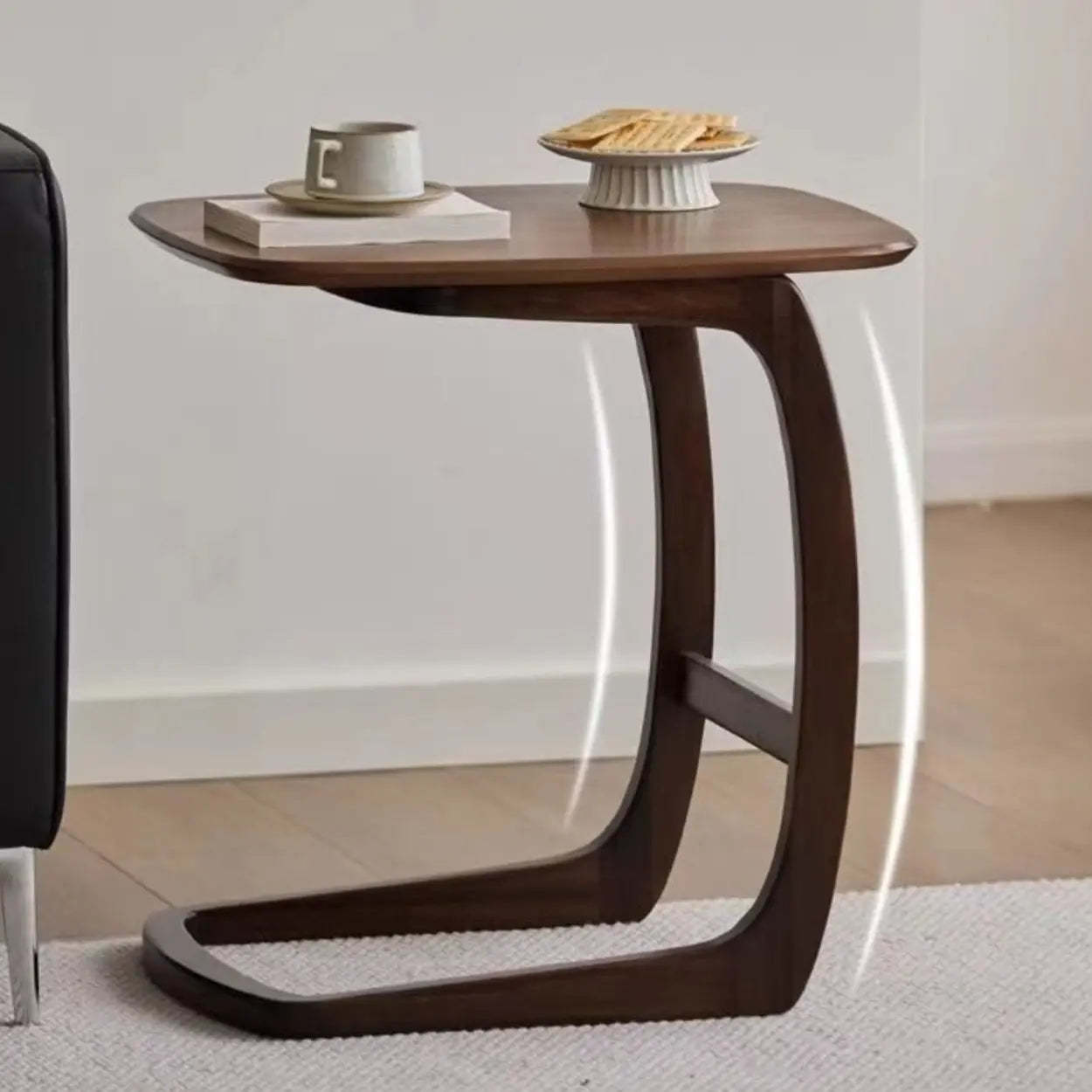 Scandinavian Brown Wood C-Shaped Chairside Table