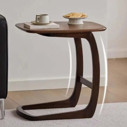 Scandinavian Brown Wood C-Shaped Chairside Table