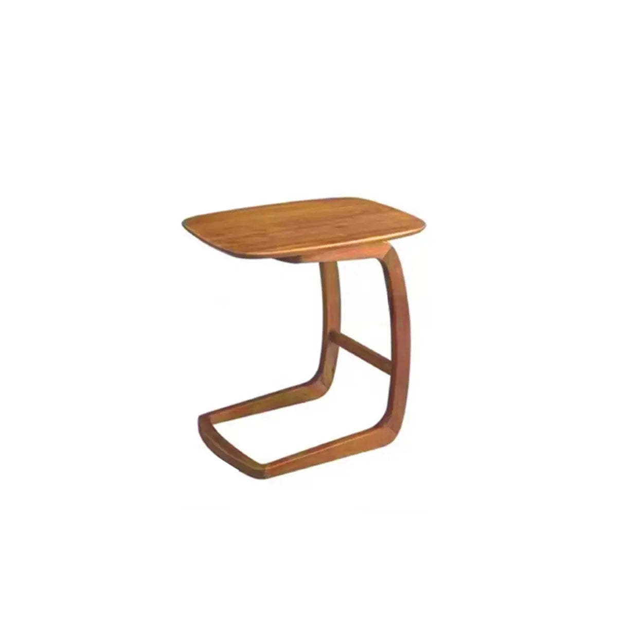 Scandinavian Brown Wood C-Shaped Chairside Table — Cherry