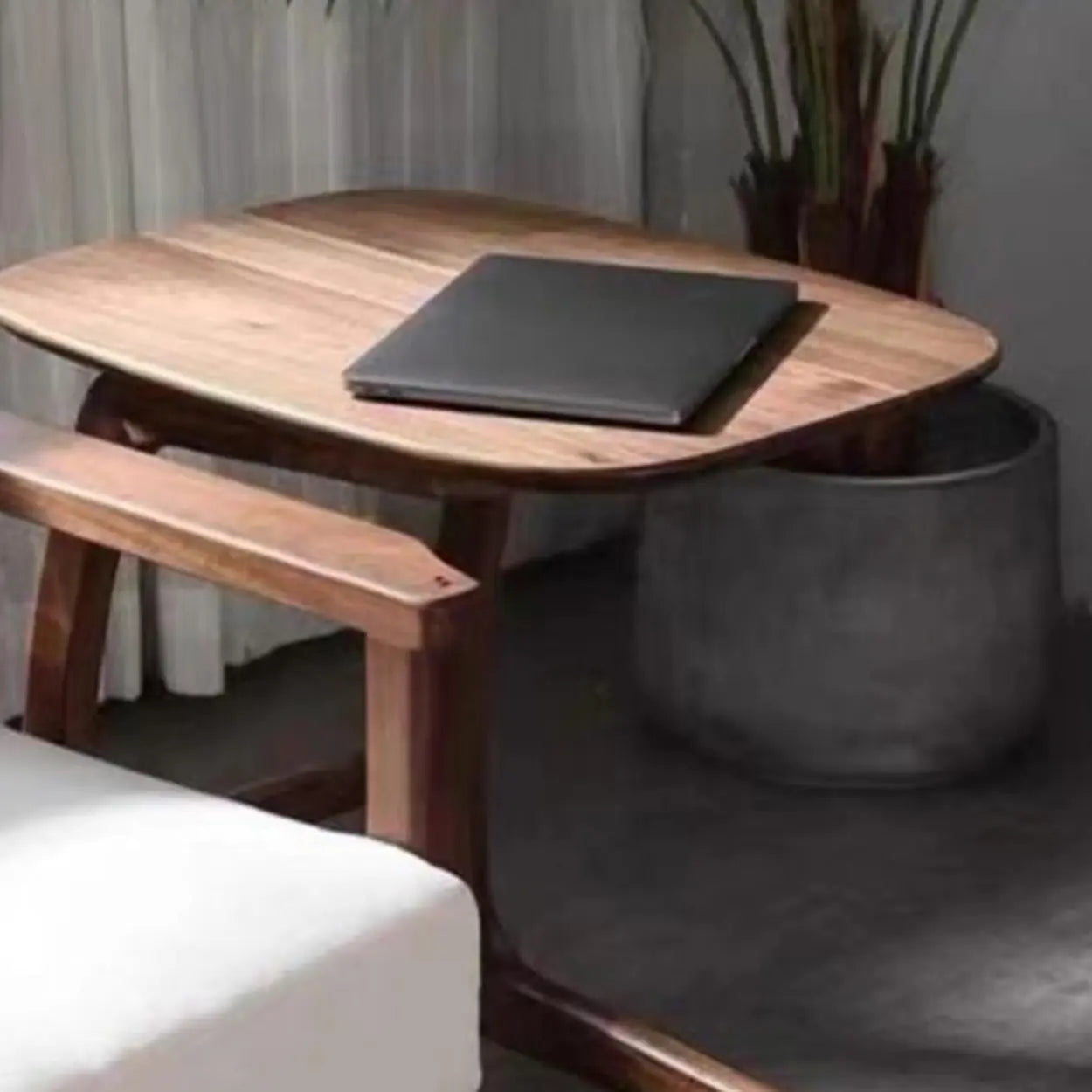 Scandinavian Brown Wood C-Shaped Chairside Table — Natural
