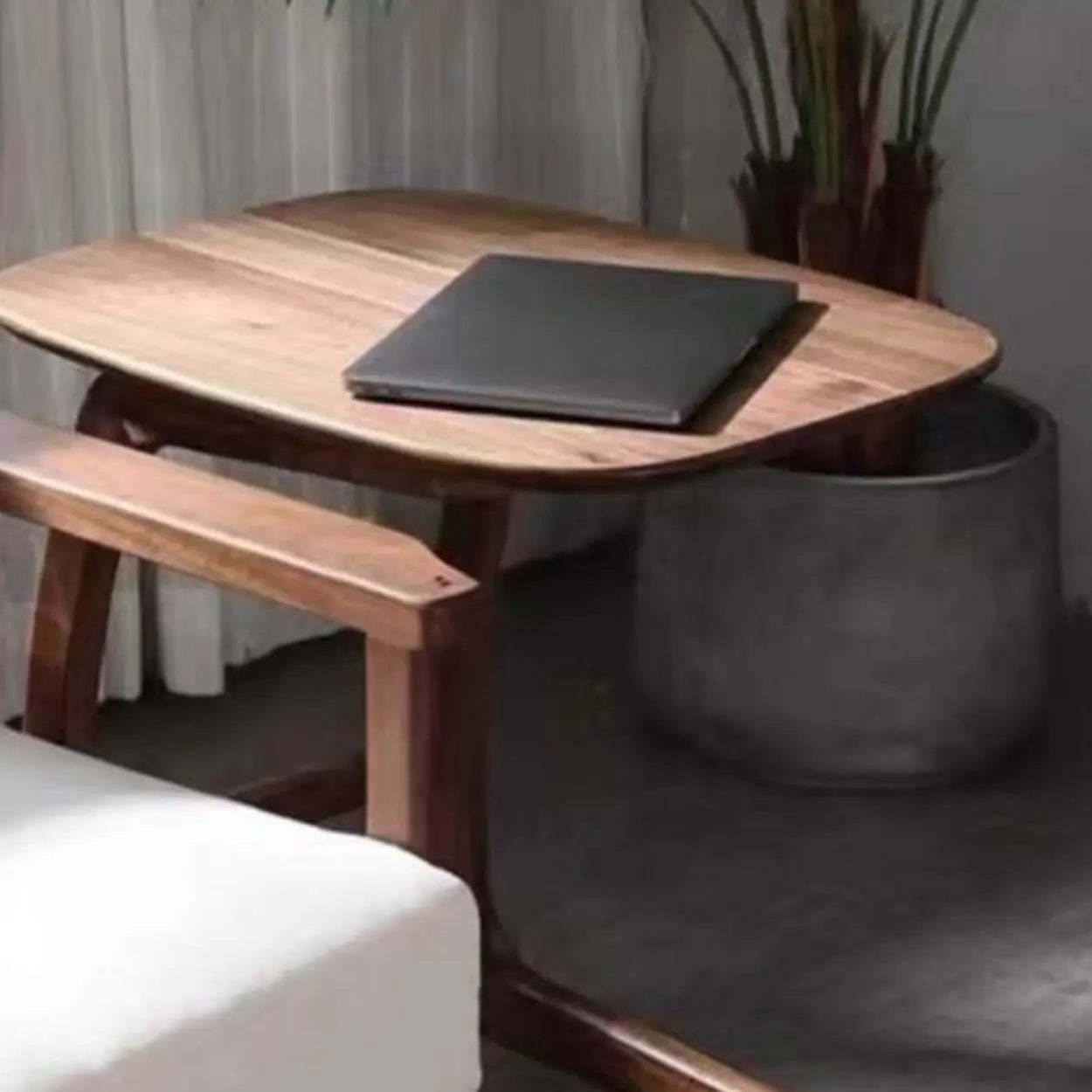 Scandinavian Brown Wood C-Shaped Chairside Table — Natural