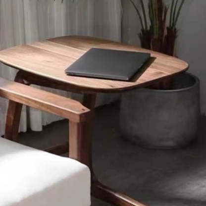Scandinavian Brown Wood C-Shaped Chairside Table — Natural