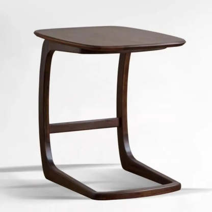 Scandinavian Brown Wood C-Shaped Chairside Table