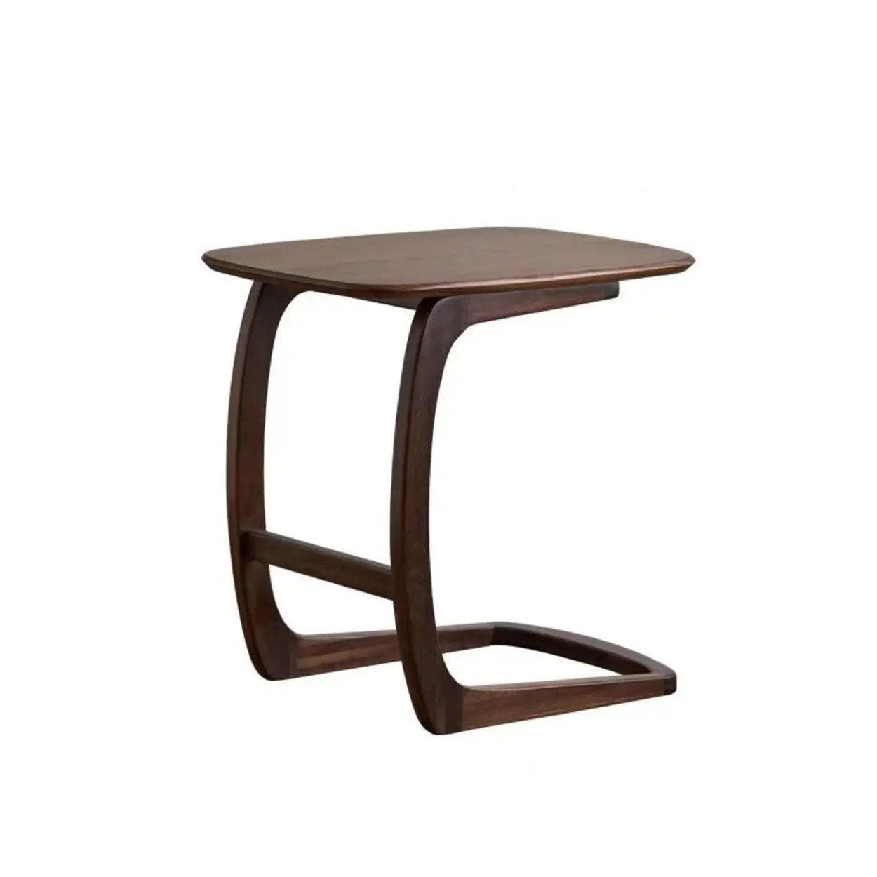 Scandinavian Brown Wood C-Shaped Chairside Table