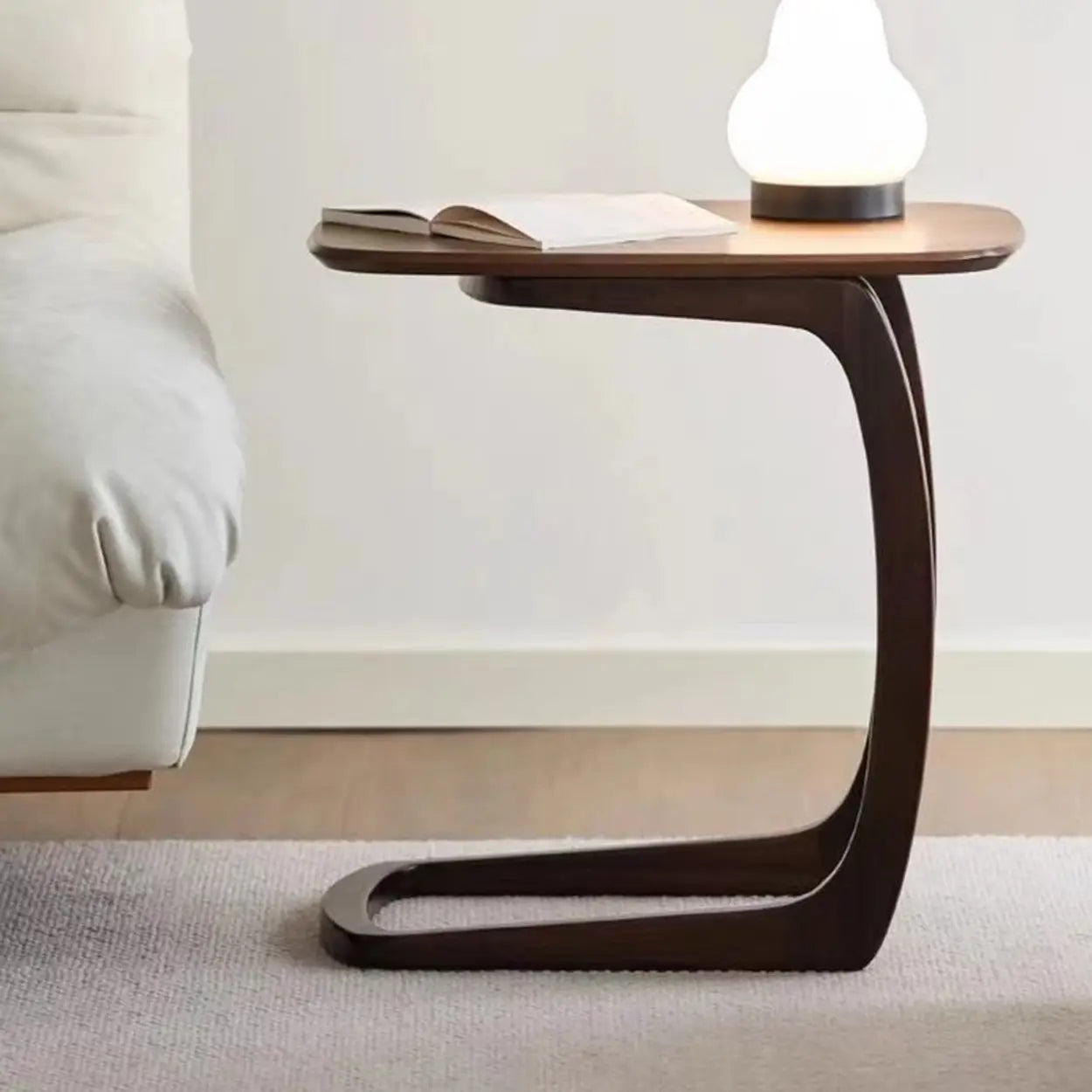 Scandinavian Brown Wood C-Shaped Chairside Table