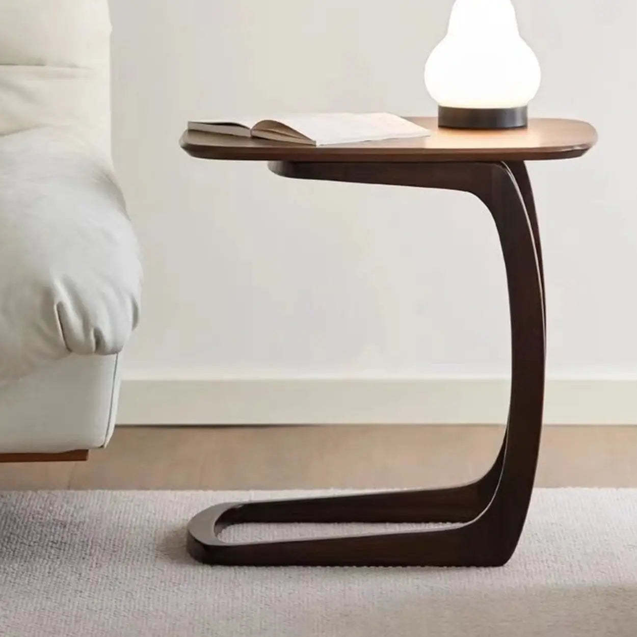 Scandinavian Brown Wood C-Shaped Chairside Table