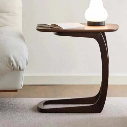 Scandinavian Brown Wood C-Shaped Chairside Table