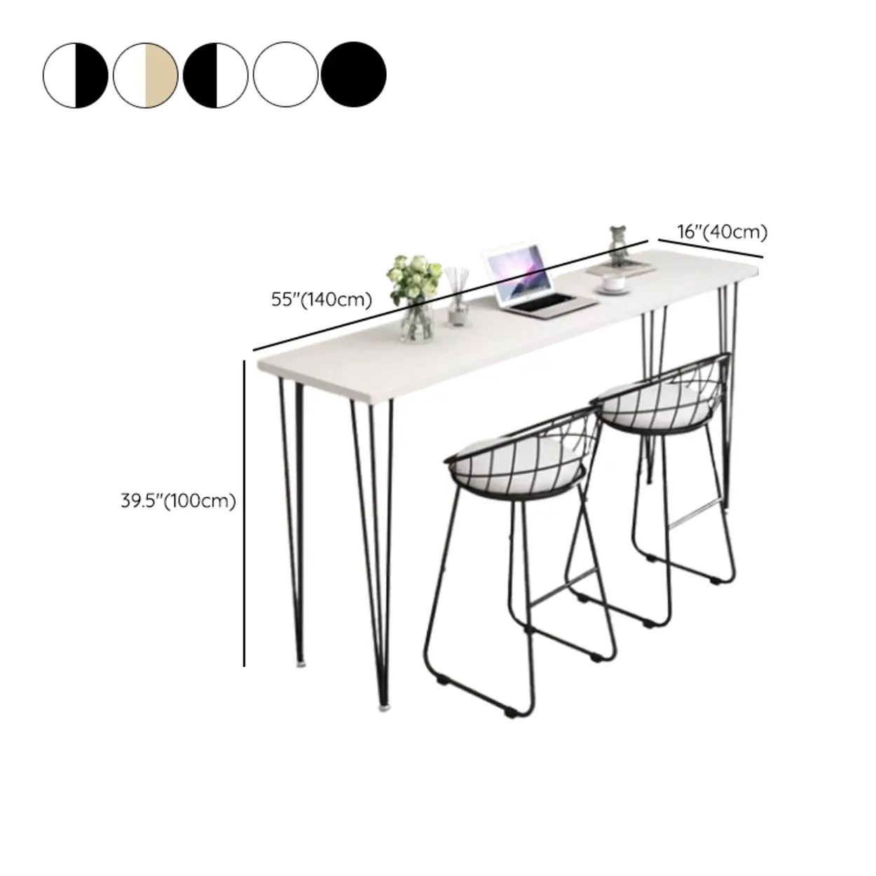 Scandinavian Chic White Rectangular Metal Bar Table — White / Table Only