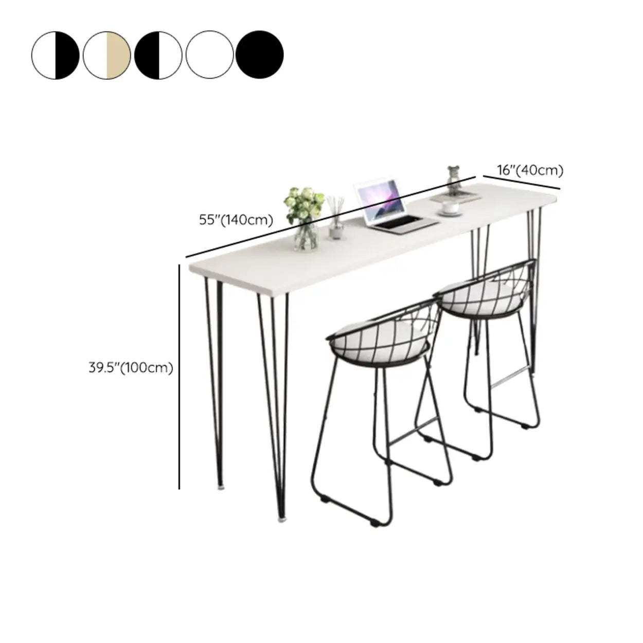 Scandinavian Chic White Rectangular Metal Bar Table — White / Table Only