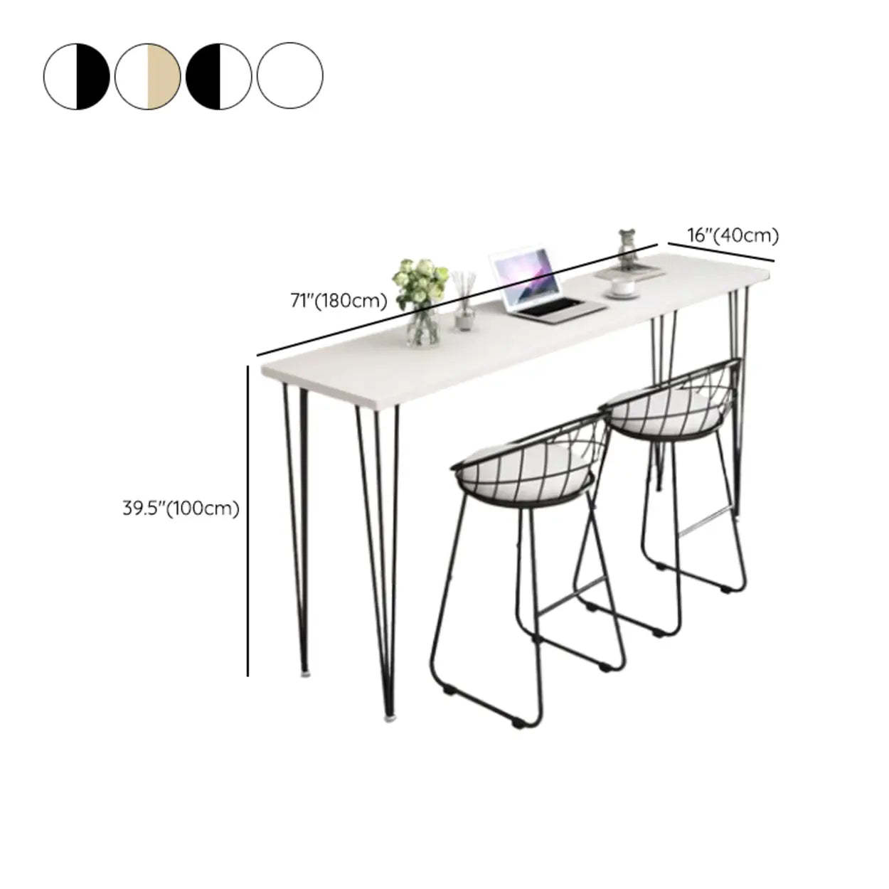 Scandinavian Chic White Rectangular Metal Bar Table — White-Gold / Table Only
