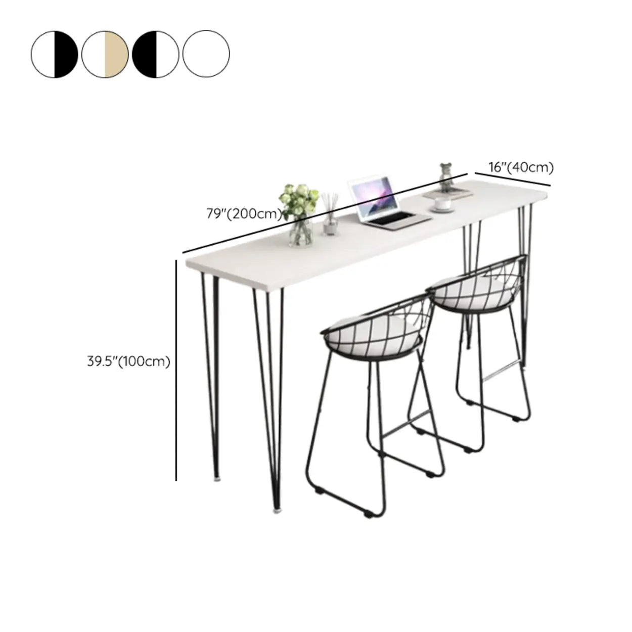 Scandinavian Chic White Rectangular Metal Bar Table — Black / Table Only