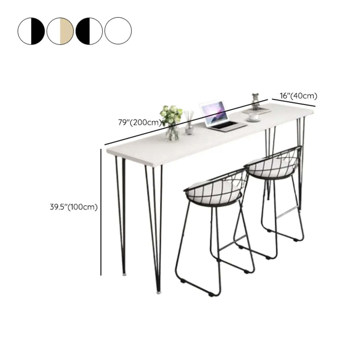 Scandinavian Chic White Rectangular Metal Bar Table — Black / Table Only