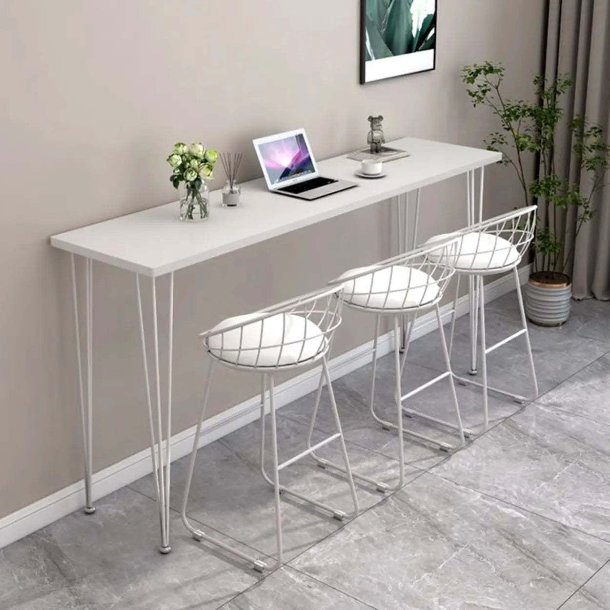 Scandinavian Chic White Rectangular Metal Bar Table — Black / Table Only