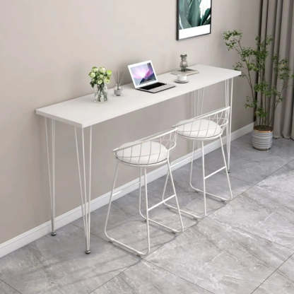 Scandinavian Chic White Rectangular Metal Bar Table — Black-White / Table Only