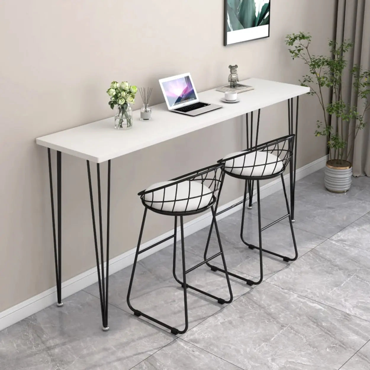 Scandinavian Chic White Rectangular Metal Bar Table — White / Table Only