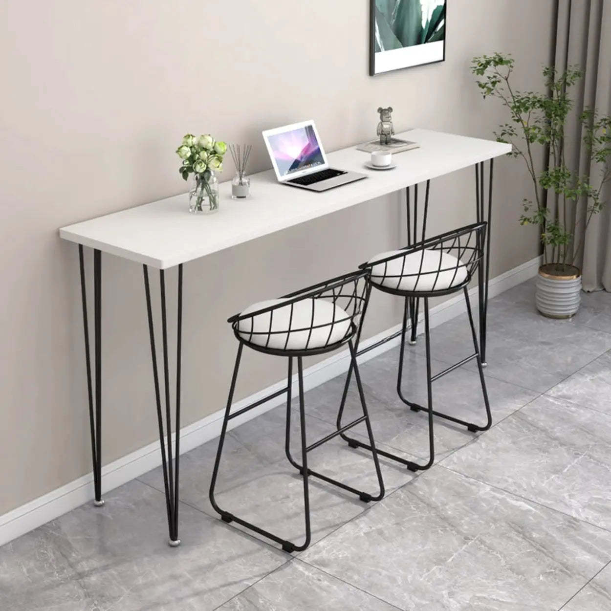 Luxury rectangular chic bar tables in metal — 39.4" L x 15.7" W x 39.4" H / White / Black