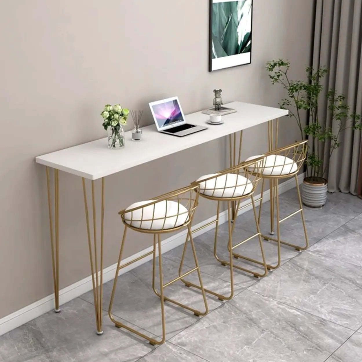 Scandinavian Chic White Rectangular Metal Bar Table — White-Black / Table Only