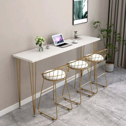 Scandinavian Chic White Rectangular Metal Bar Table — White-Black / Table Only