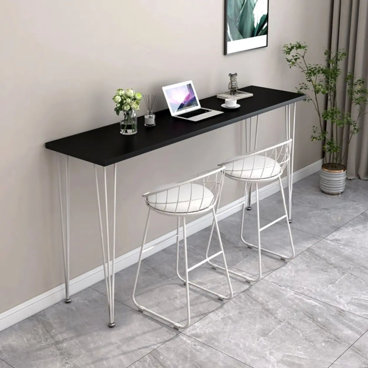 Scandinavian Chic White Rectangular Metal Bar Table — Black-White / Table Only