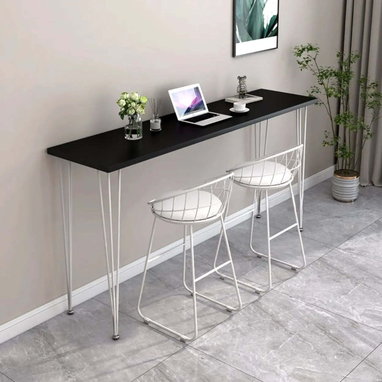 Scandinavian Chic White Rectangular Metal Bar Table — Black-White / Table Only