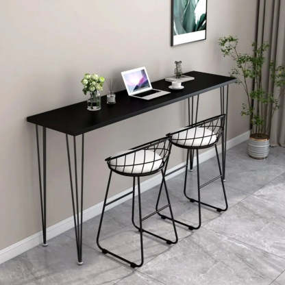Scandinavian Chic White Rectangular Metal Bar Table — White-Black / Table Only
