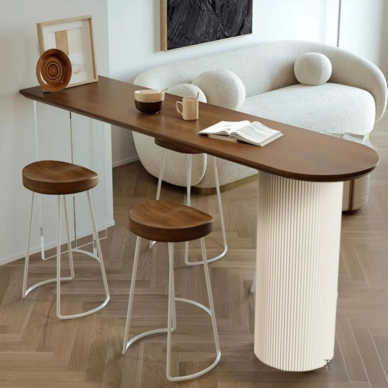 Scandinavian Clear Acrylic Brown Wood Oval Bar Table — Table Only
