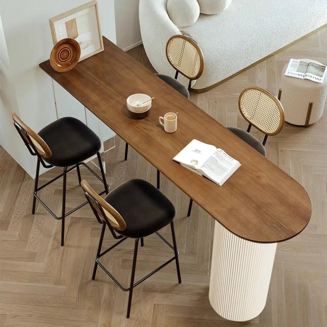 Scandinavian Clear Acrylic Brown Wood Oval Bar Table — Table Only