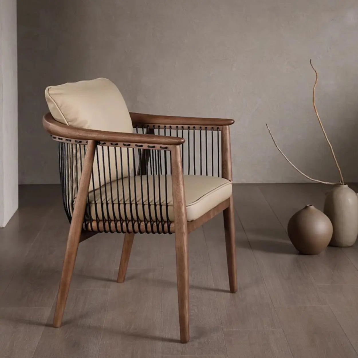 Scandinavian Rope Cushion Wood Dining Arm Chair