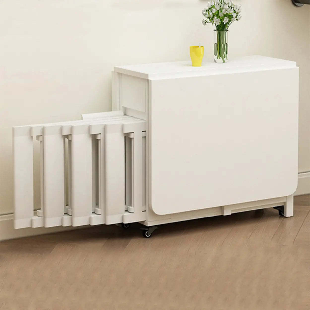 Scandinavian Drop-Leaf White Dining Table — White / Table Only
