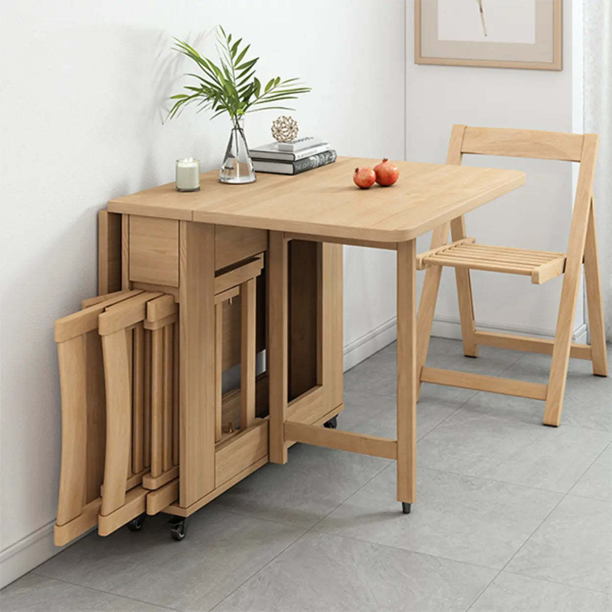 Scandinavian Drop-Leaf White Dining Table — Natural Finish / Table Only