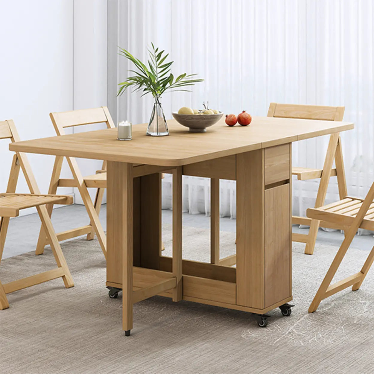 Scandinavian Drop-Leaf White Dining Table — Natural Finish / Table Only