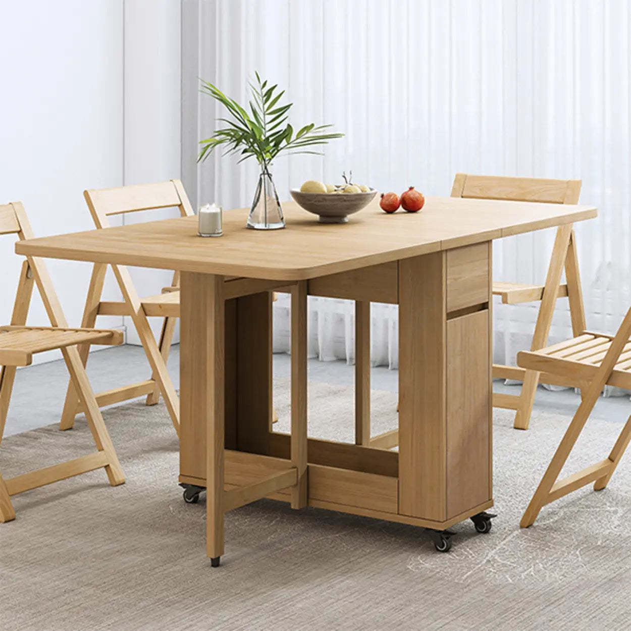 Scandinavian Drop-Leaf White Dining Table — Natural Finish / Table Only