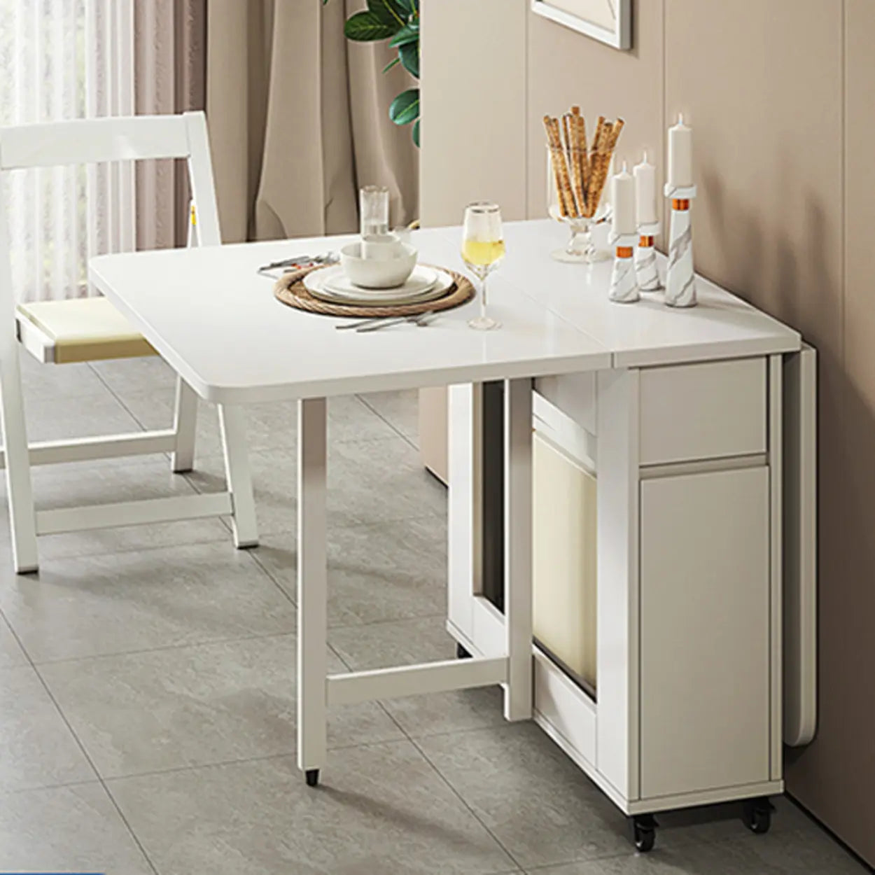 Scandinavian Drop-Leaf White Dining Table