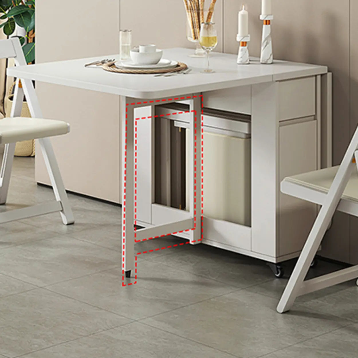 Scandinavian Drop-Leaf White Dining Table