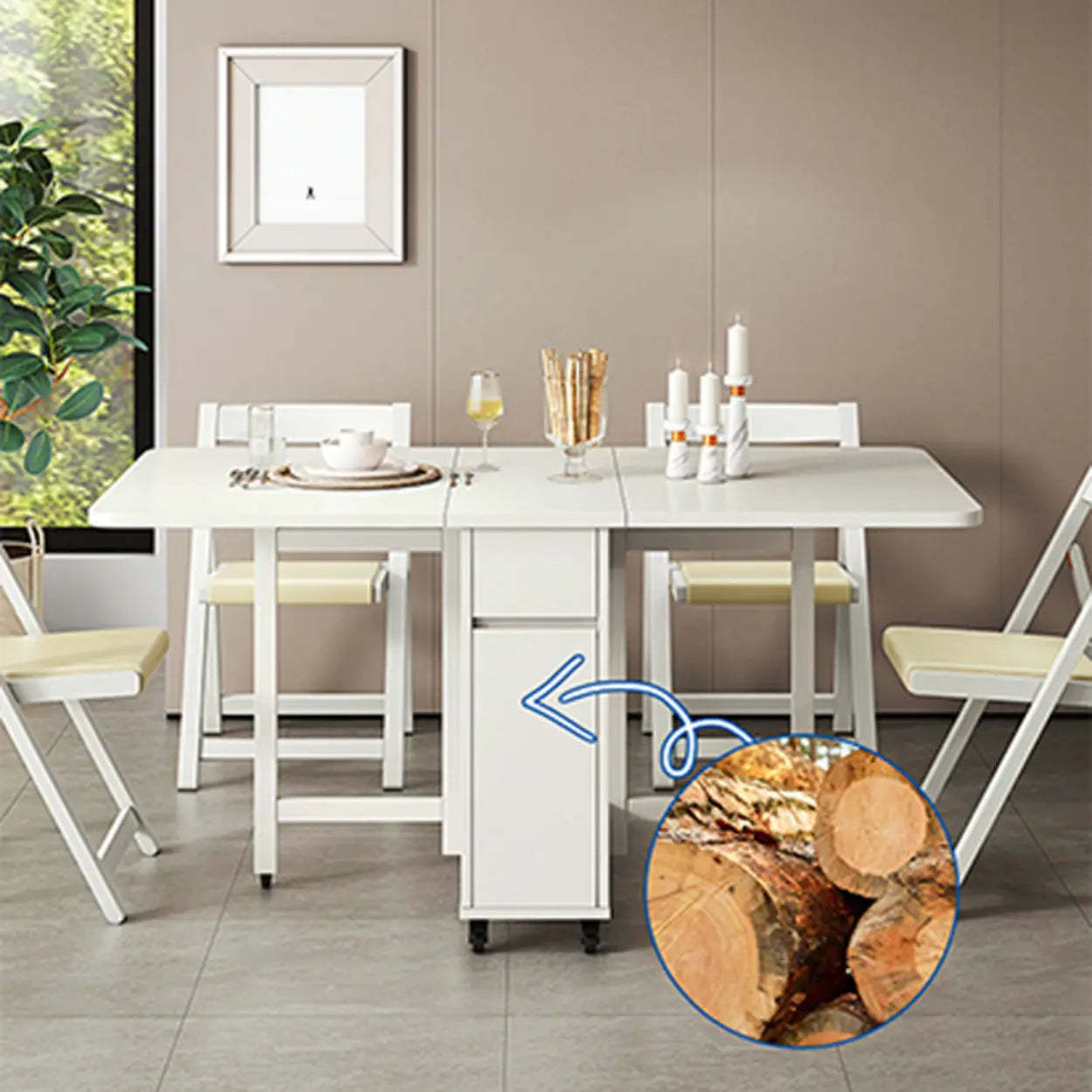 Scandinavian Drop-Leaf White Dining Table
