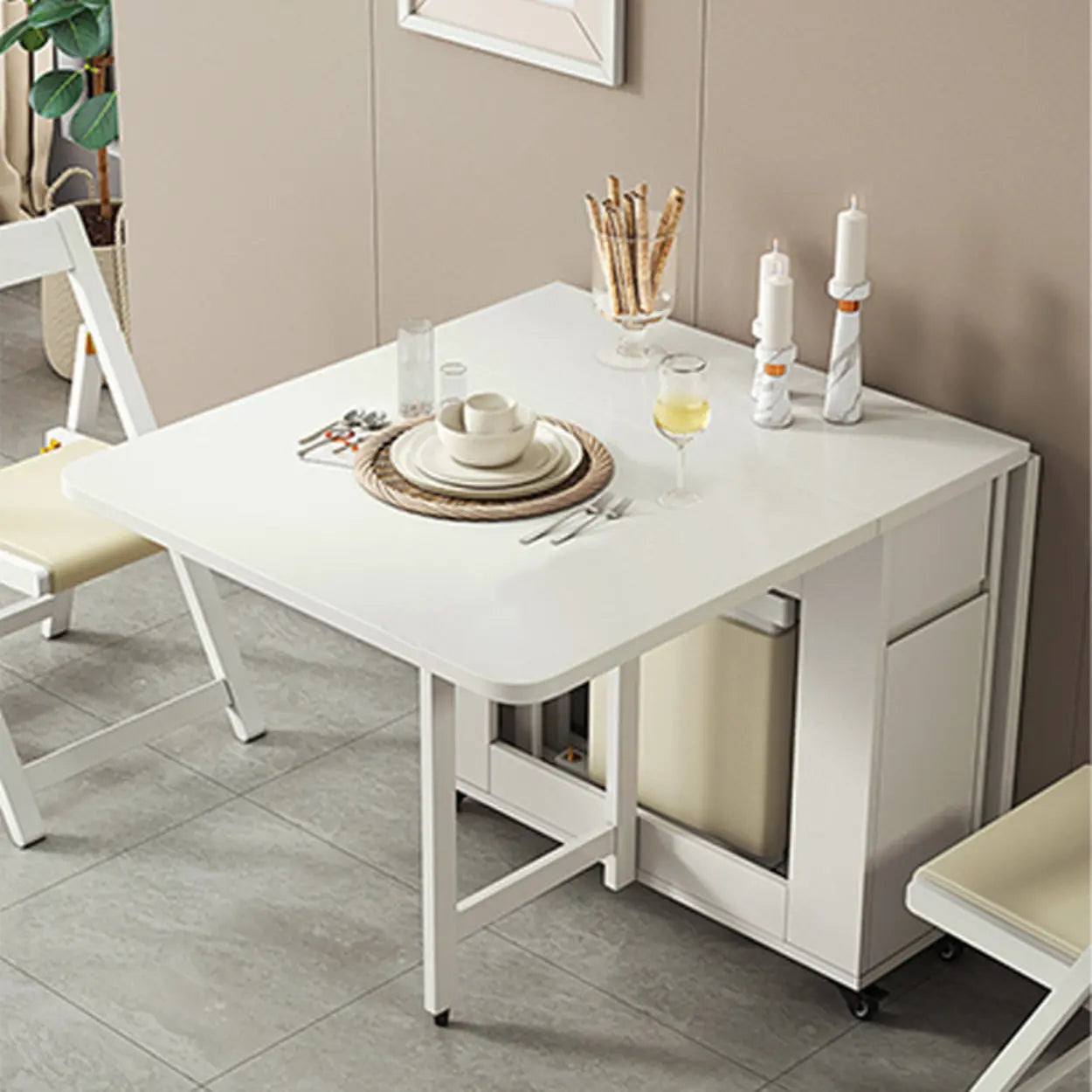 Scandinavian Drop-Leaf White Dining Table