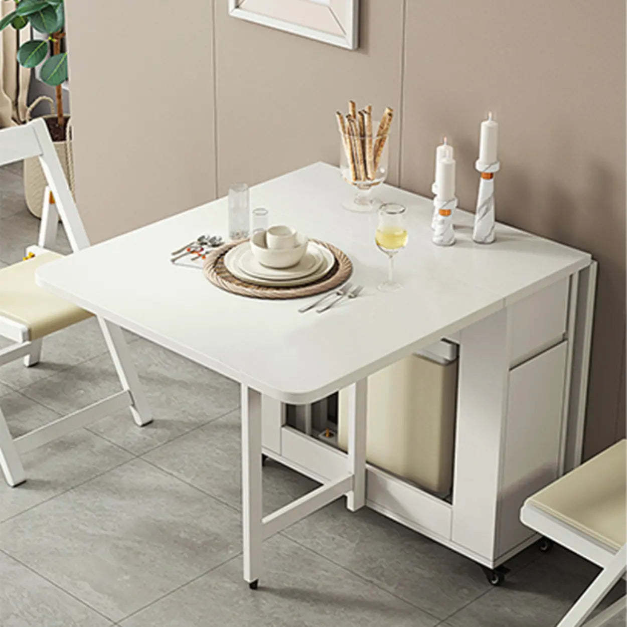 Scandinavian Drop-Leaf White Dining Table
