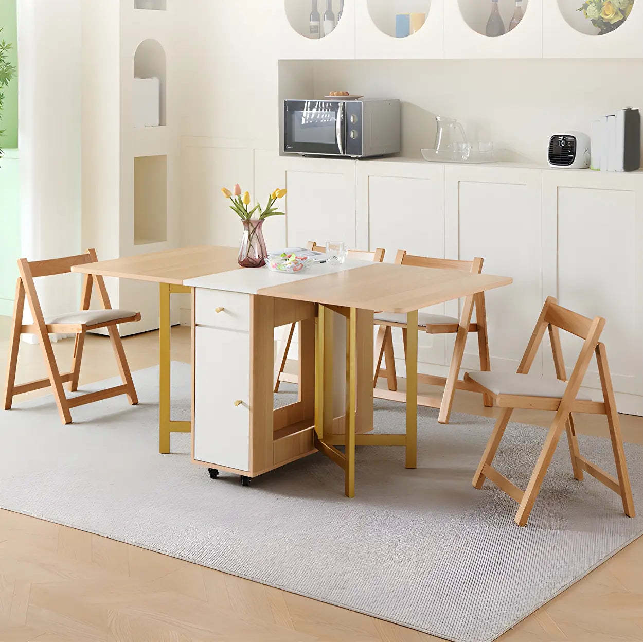 Scandinavian Folding Rubberwood Dining Table — Natural Finish / Table Only