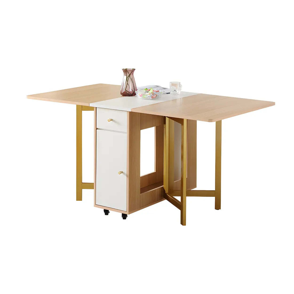 Scandinavian Folding Rubberwood Dining Table — Natural Wood/ White / Table Only