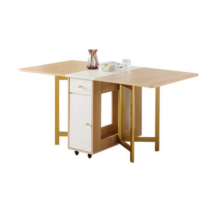 Scandinavian Folding Rubberwood Dining Table — Natural Wood/ White / Table Only