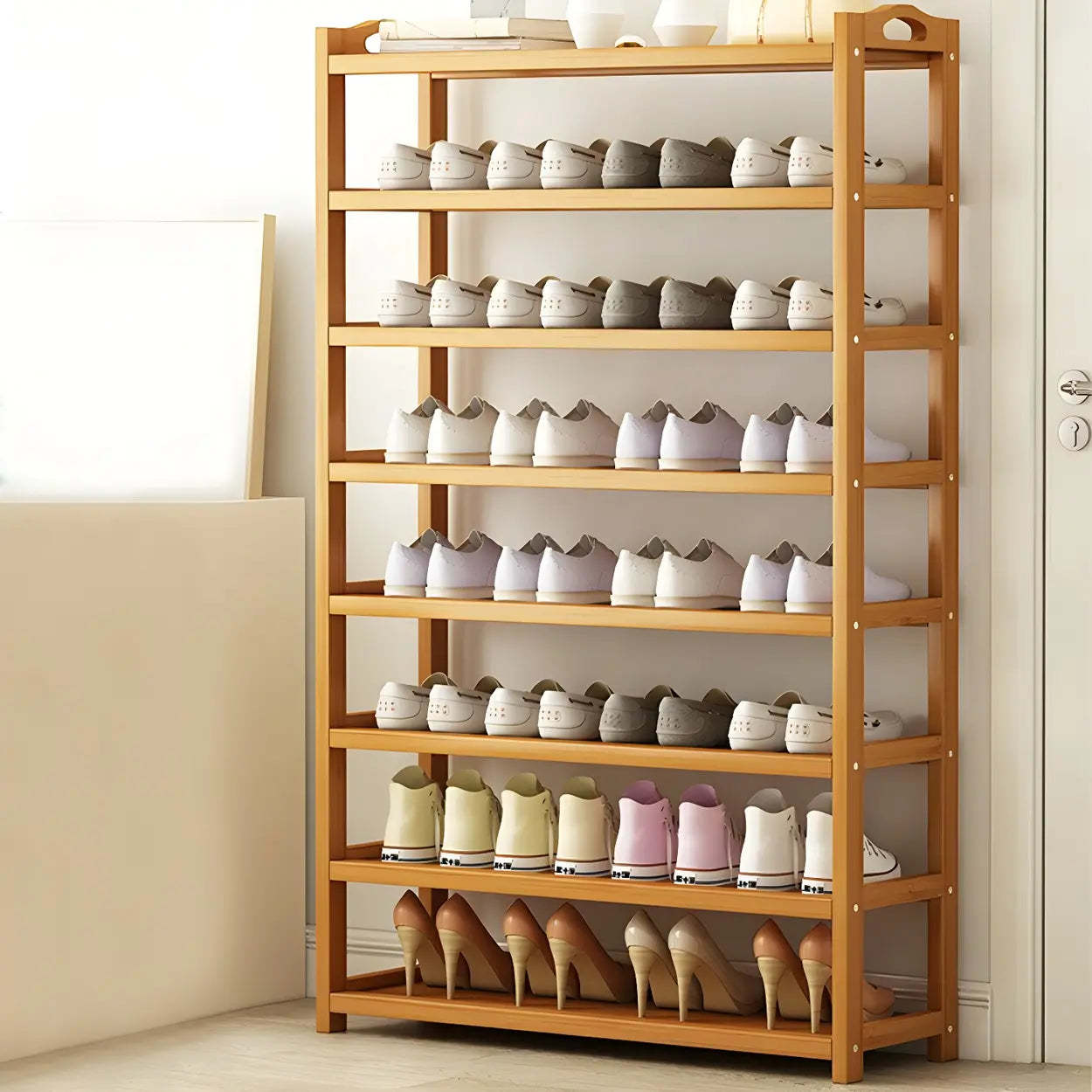 Shoe bamboo display cabinets for entryway — 35"L x 10"W x 33"H