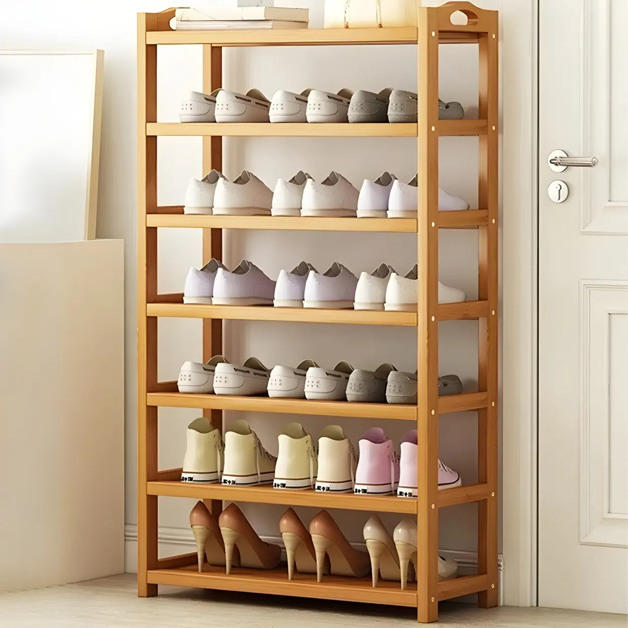 Nordic shoe display cabinets in bamboo — 23.6"L x 9.8"W x 38.6"H