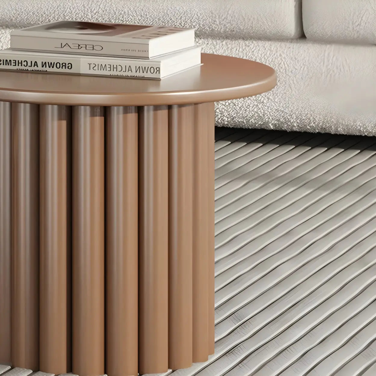Scandinavian Khaki Brown Wood Round Coffee Table Set