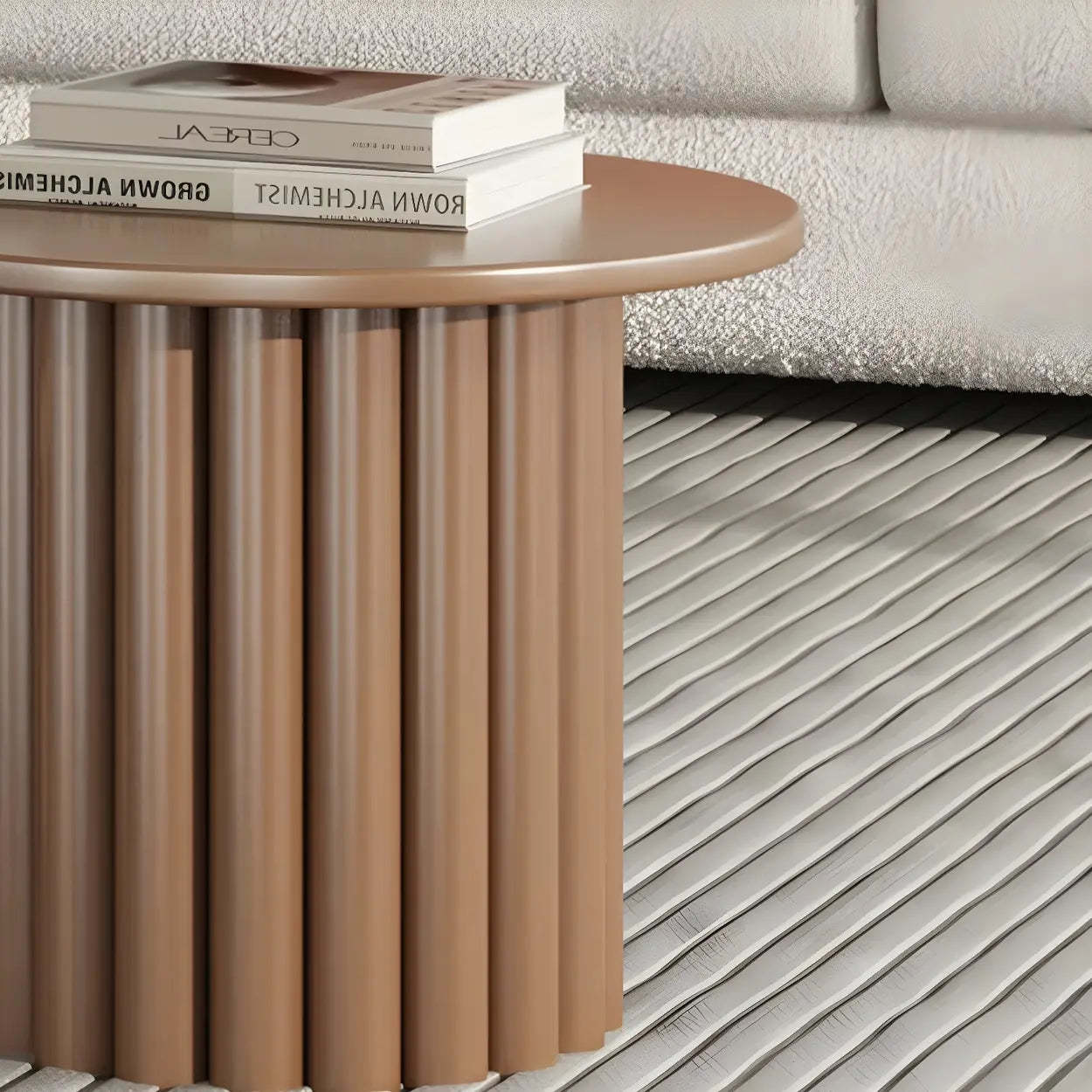 Scandinavian Khaki Brown Wood Round Coffee Table Set