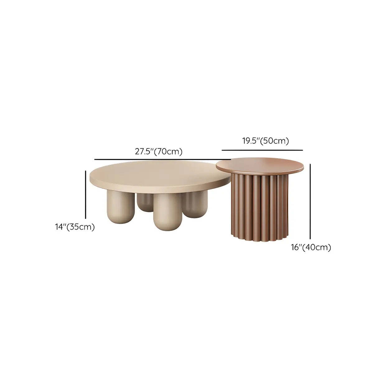 Scandinavian Khaki Brown Wood Round Coffee Table Set